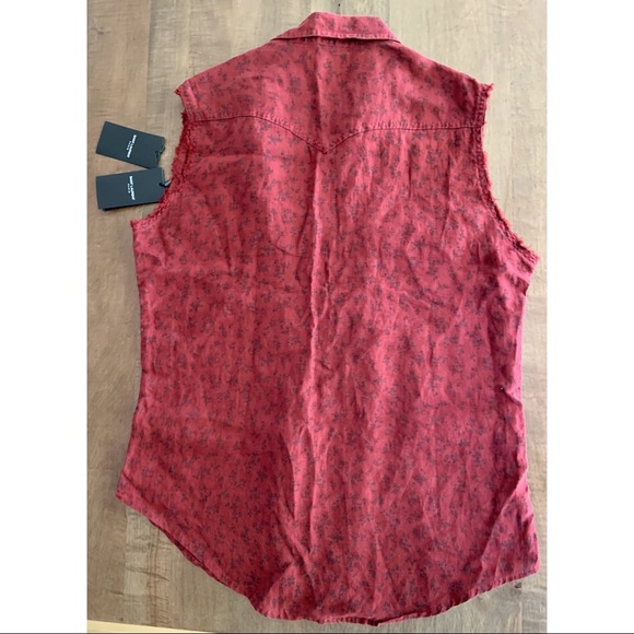 Saint Laurent Sleeveless Denim Shirt Burgundy M - Picture 3 of 5